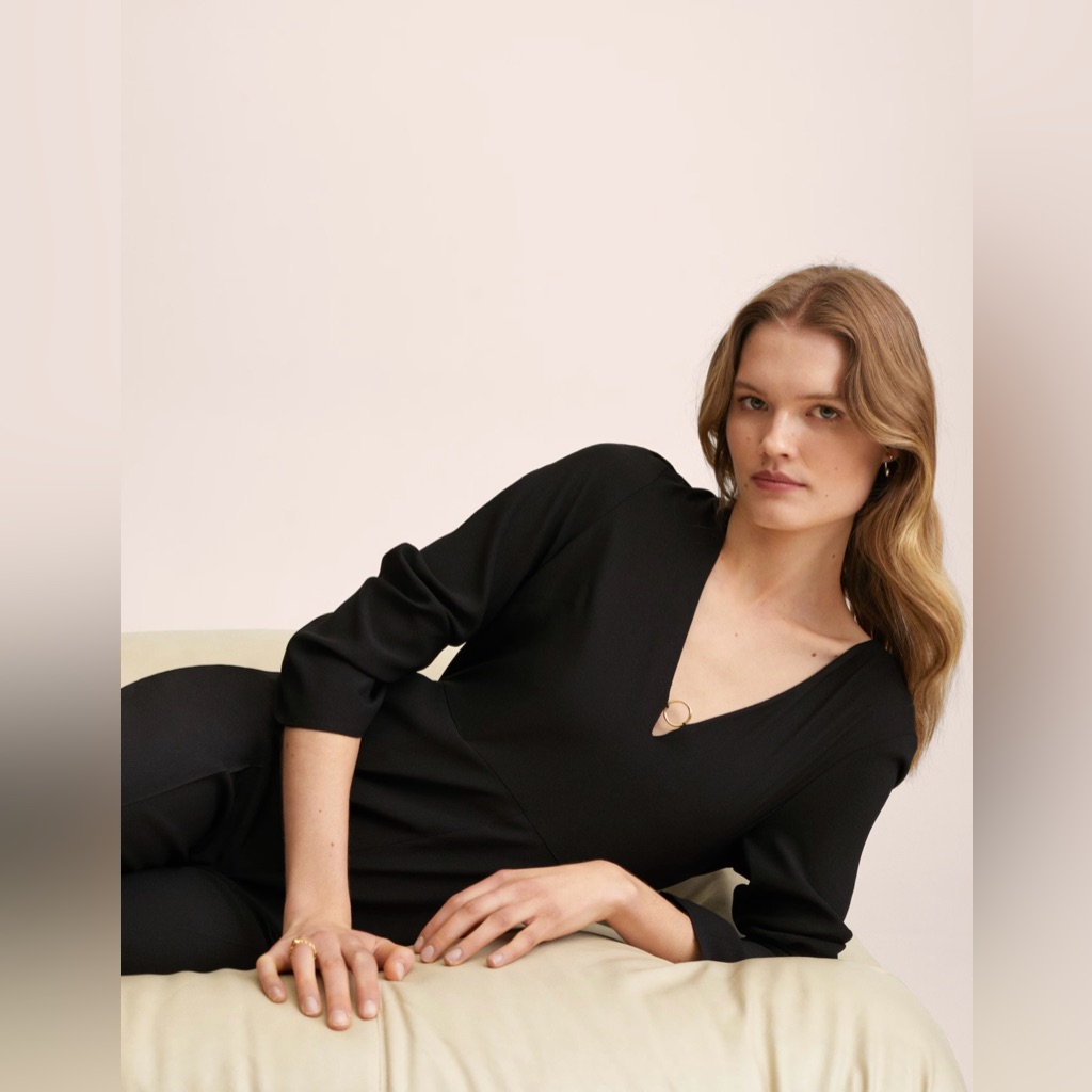 Mango Black V-Neck Jumpsuit With Ring Detail